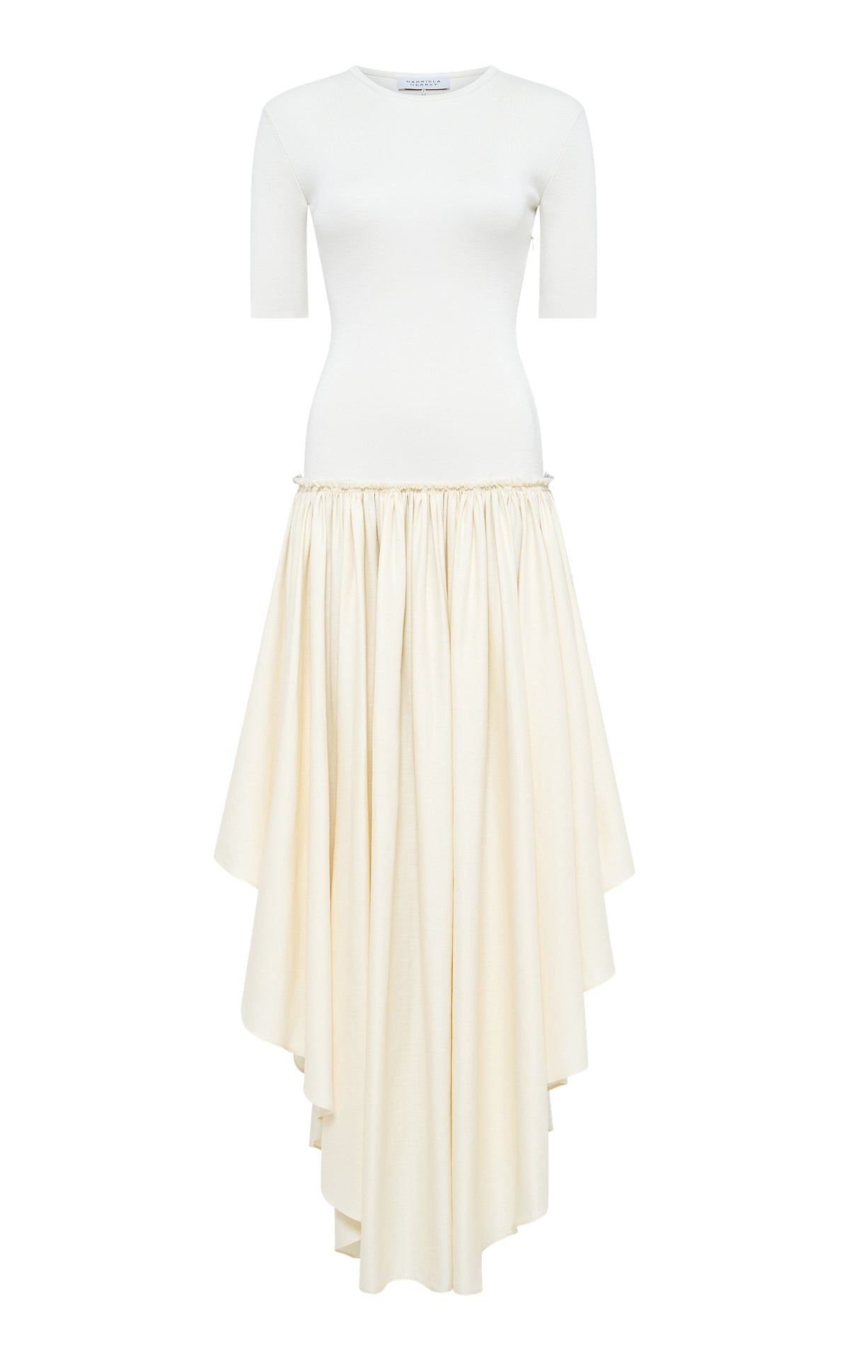 Pleated Maxi Dress in Ivory Virgin Wool Silk with Linen