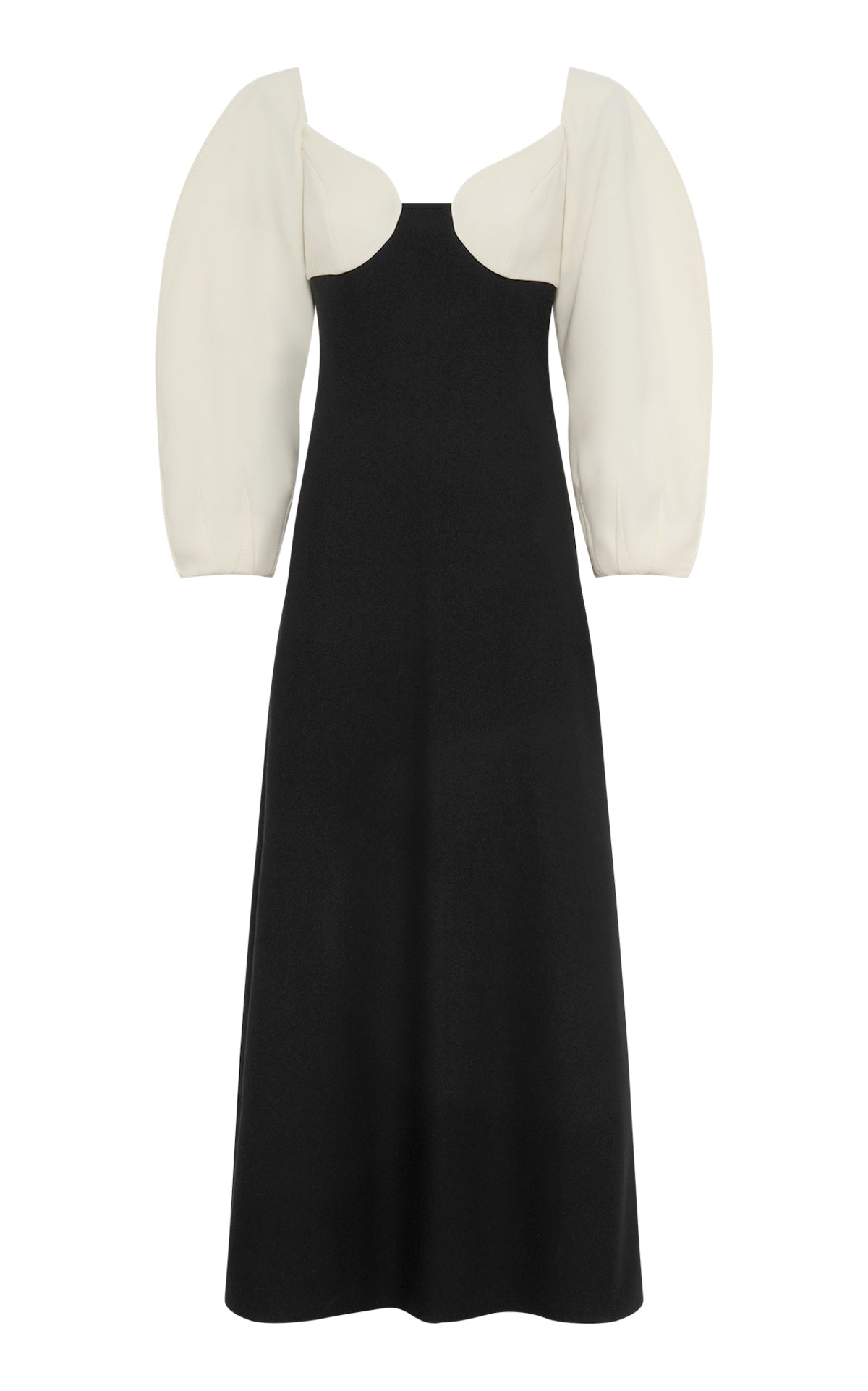 Maxi Dress in Ivory & Black Wool Crepe