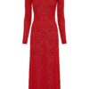 Pointelle Knit Maxi Dress in Scarlet Red Virgin Wool Silk