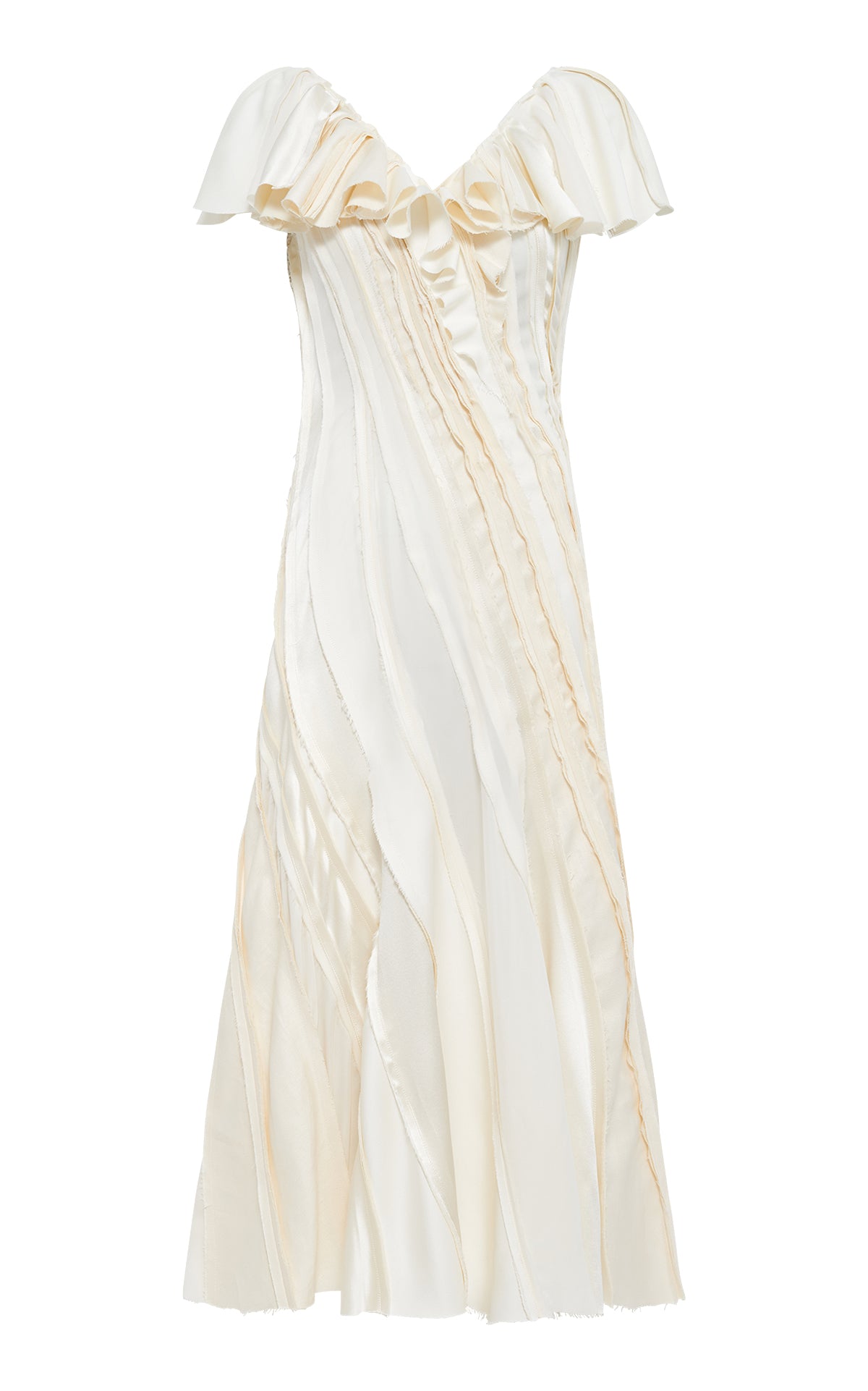 Patchwork Midi Dress in Ivory Textured Linen Slub